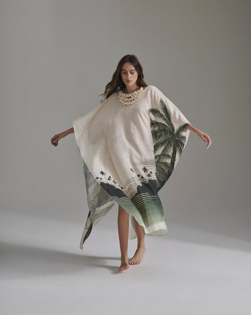 Morena Linen Closed Tunic / Green Tropical Landscape